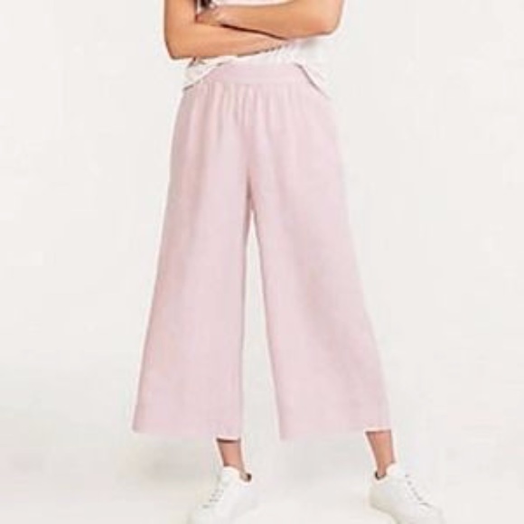 NWT Lou & Grey LOFT Pink Linen Wide Leg High Rise Crop Pants Size Medium - Picture 1 of 9